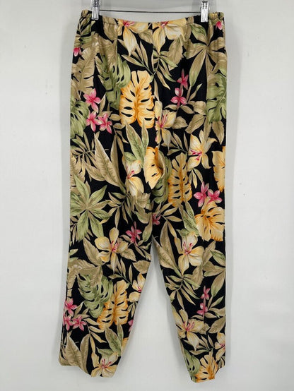 women Talbots Silk Tropical Print Trousers 12 Multi Pants