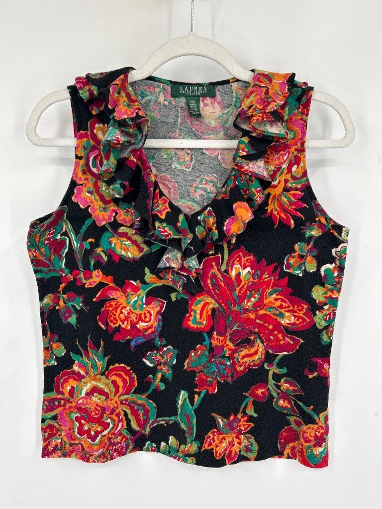 women Lauren Ralph Lauren Floral Ruffle V-Neck Sleeveless Top Multi Knit Top