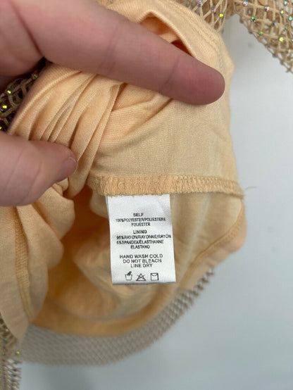 women Sunday in Brooklyn Rhinestone Mesh Top Beige Woven Top