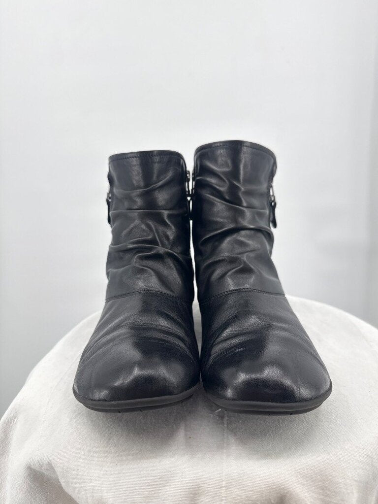 women Josef Seibel Naly 24 / Faye 05 Ruched Leather Ankle Boot Black Shoes