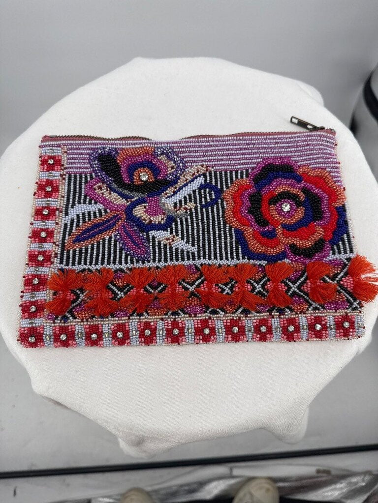 women Anthropologie Vintage Beaded Zip Pouch Multi Purse