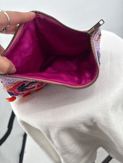 women Anthropologie Vintage Beaded Zip Pouch Multi Purse