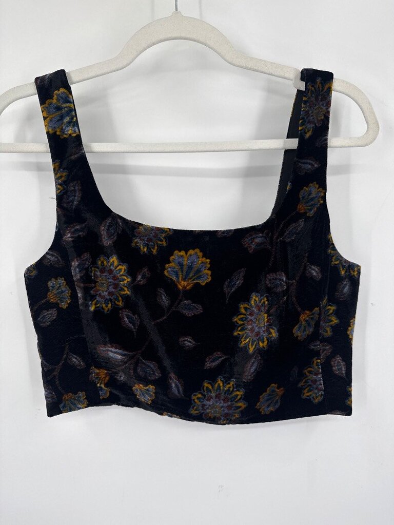 women Rachel Zoe Floral Velvet Crop Top Black Woven Top