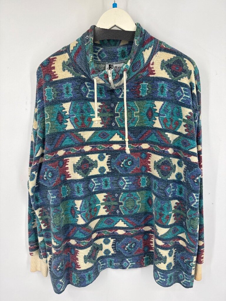 unisex Jeans Wear Vintage Patterned Quarter-Zip Pullover Multi Sweatshirt