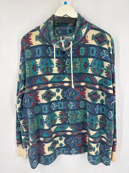 unisex Jeans Wear Vintage Patterned Quarter-Zip Pullover Multi Sweatshirt