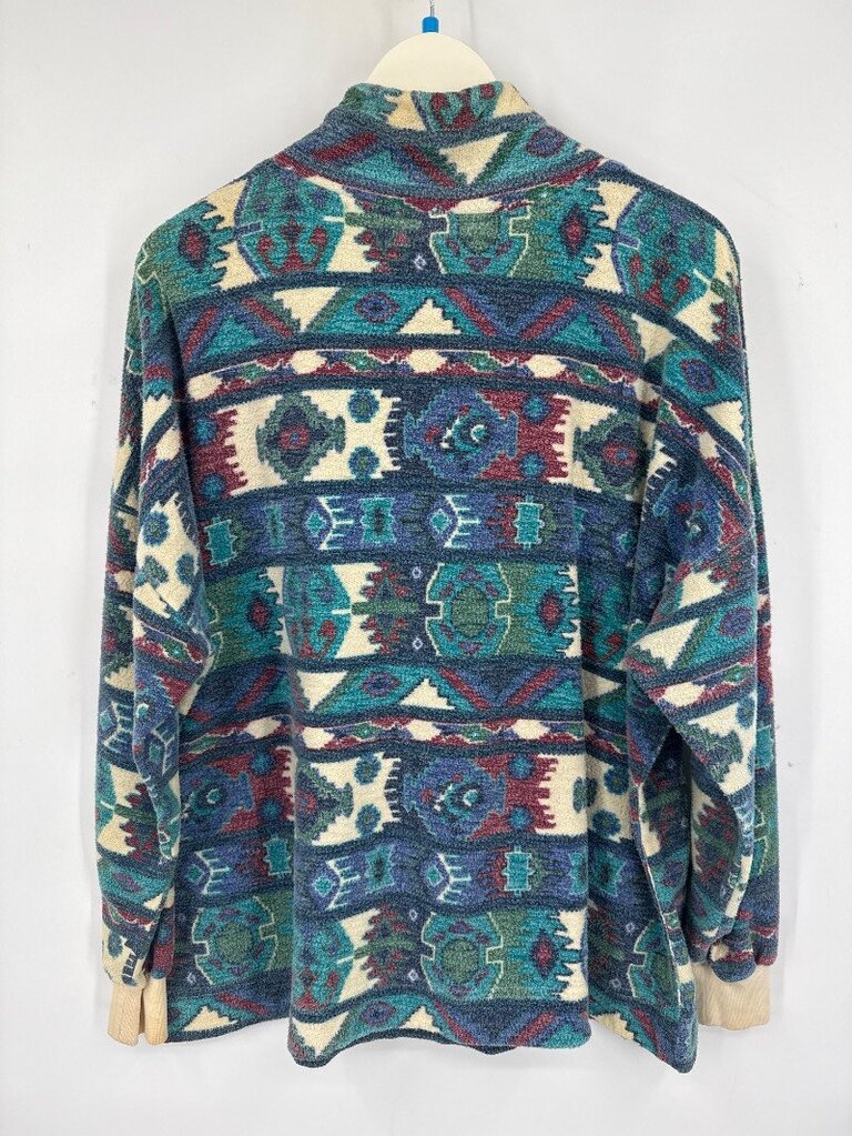 unisex Jeans Wear Vintage Patterned Quarter-Zip Pullover Multi Sweatshirt