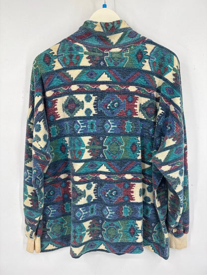 unisex Jeans Wear Vintage Patterned Quarter-Zip Pullover Multi Sweatshirt
