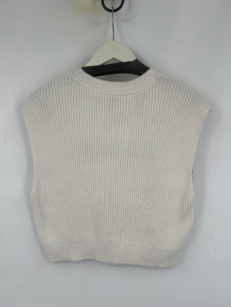 women Tommy Jeans Ribbed Knit Sleeveless Top with Paint Splatter Ivory Knit Top