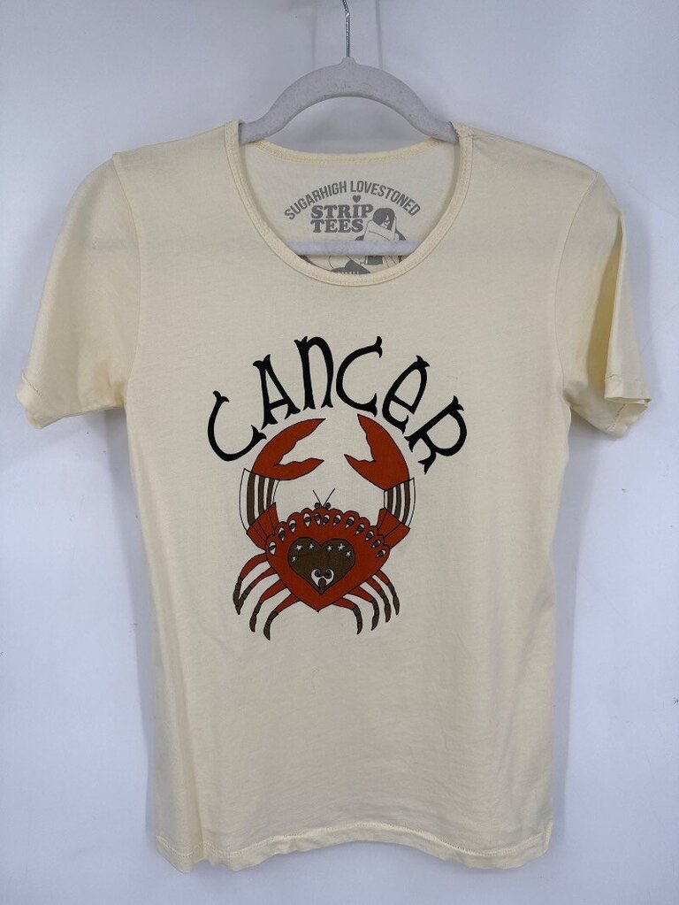 women SugarHigh LoveStoned Cancer Strip Tee Cream Woven Top