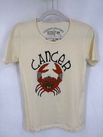 women SugarHigh LoveStoned Cancer Strip Tee Cream Woven Top