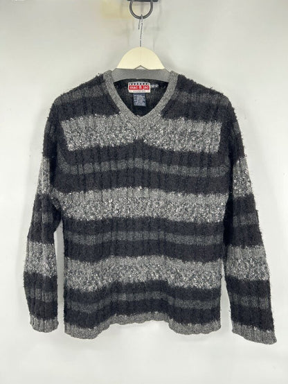 unisex Mac & Jac Essentials Striped V-Neck Sweater Charcoal Gray Sweater