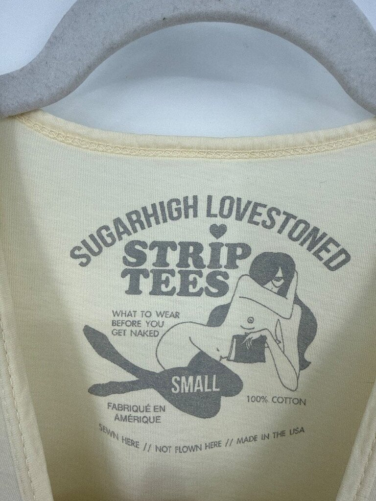 women SugarHigh LoveStoned Cancer Strip Tee Cream Woven Top