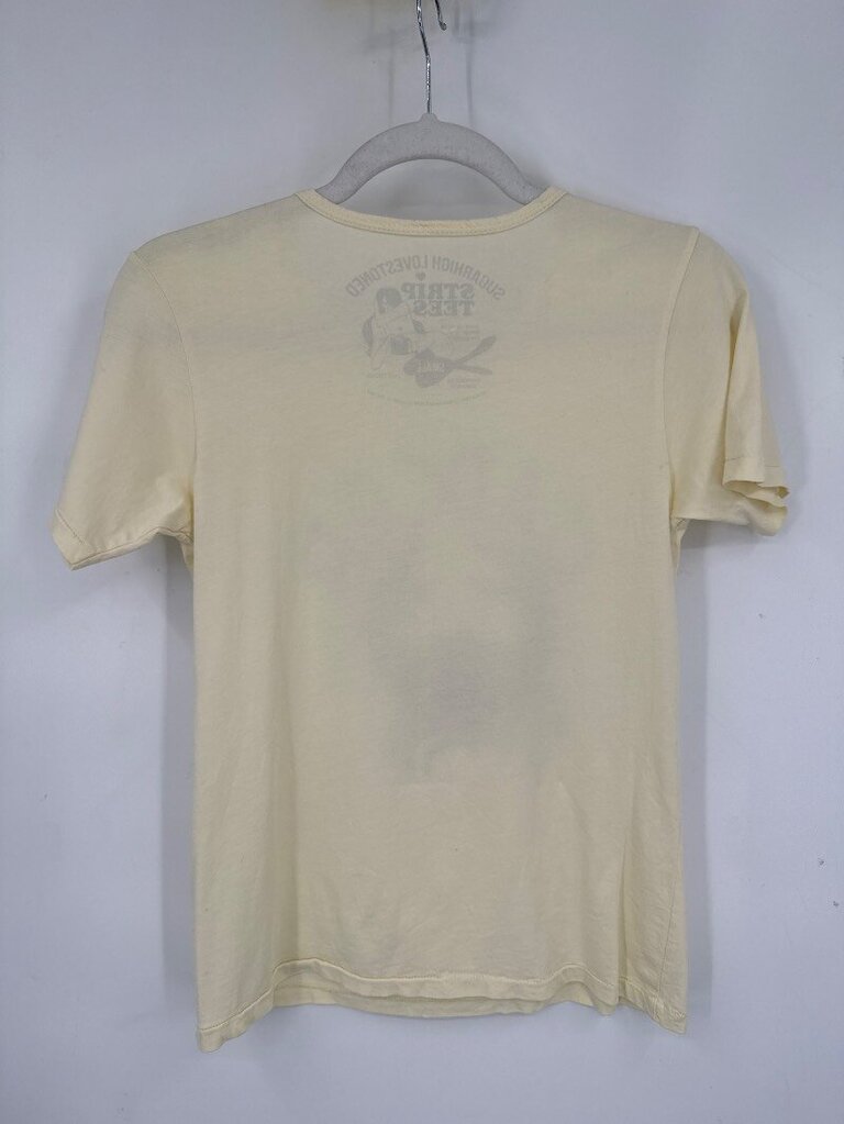 women SugarHigh LoveStoned Cancer Strip Tee Cream Woven Top
