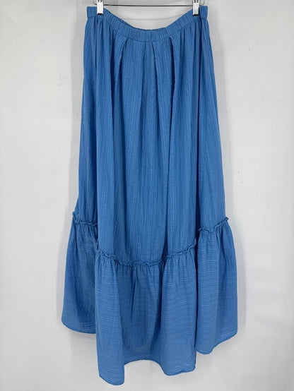 women Anthropologie Tiered Gauze Maxi Skirt Blue Skirt