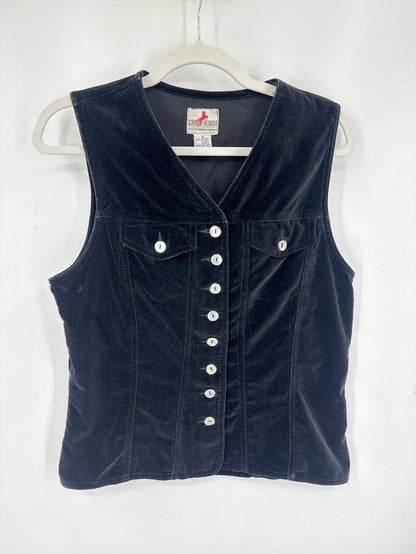 women Crazy Horse Vintage Velvet Vest Black Woven Top S