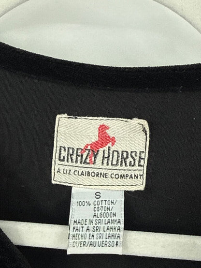 women Crazy Horse Vintage Velvet Vest Black Woven Top S