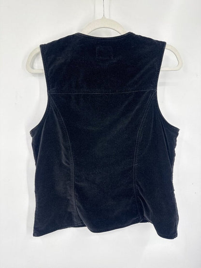 women Crazy Horse Vintage Velvet Vest Black Woven Top S