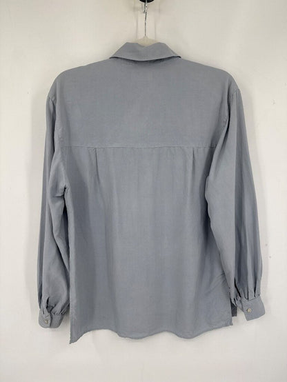 women Liz Claiborne Silk Long Sleeve Button-Up Shirt Slate Woven Top 6
