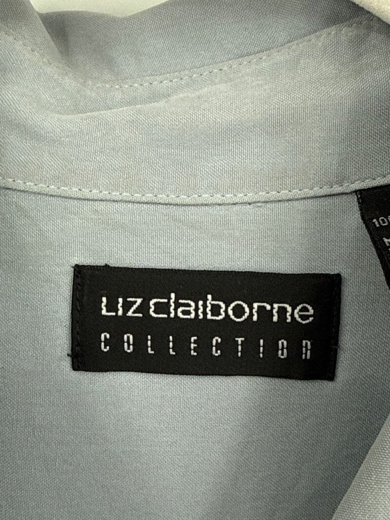 women Liz Claiborne Silk Long Sleeve Button-Up Shirt Slate Woven Top 6