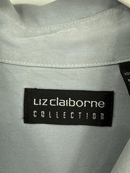 women Liz Claiborne Silk Long Sleeve Button-Up Shirt Slate Woven Top 6
