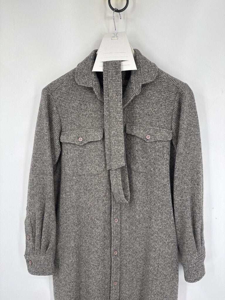 women Leonard Sunshine Wool Belted Shirt Dress Charcoal Gray Dress 8