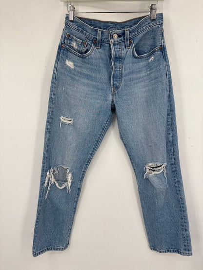 women Levi Strauss & Co. Distressed Cropped 501 Jeans Light Blue Jeans 26x26