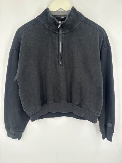 women Pink Victoria's Secret Cropped Quarter-Zip Sweatshirt Black Sweatshirt S