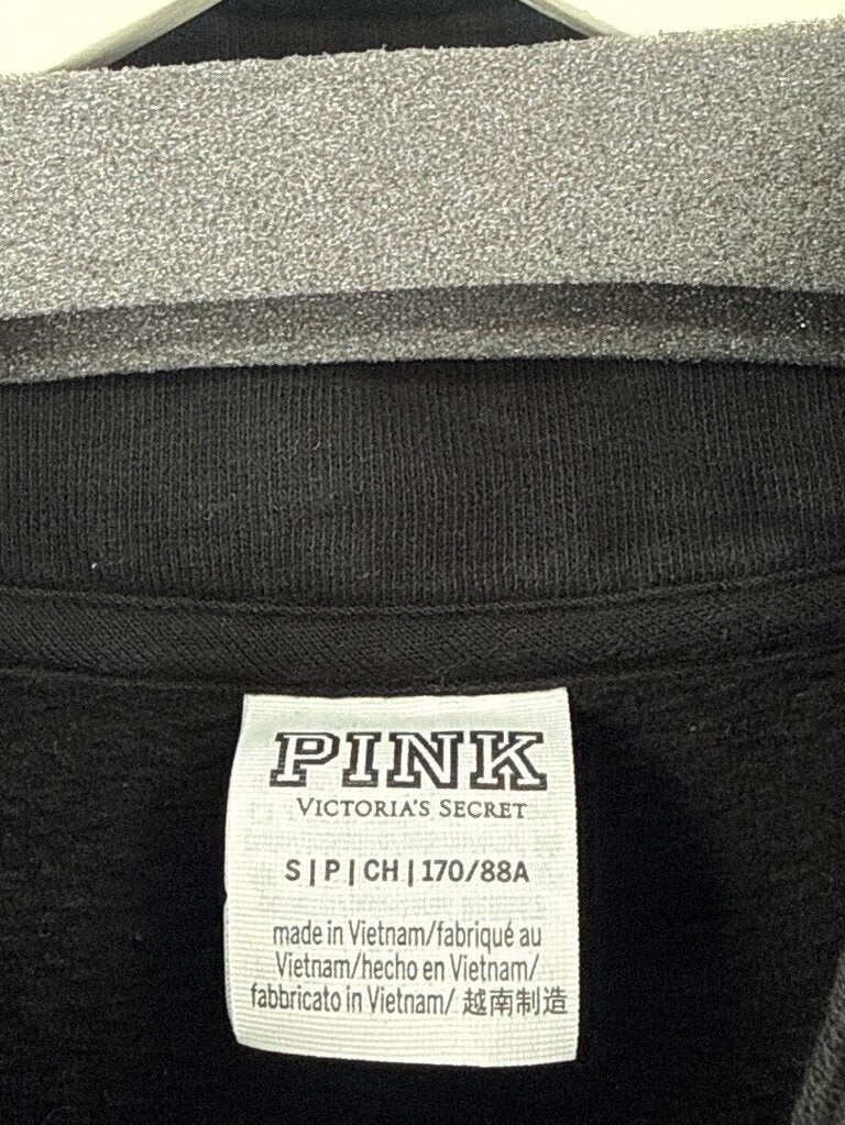 women Pink Victoria's Secret Cropped Quarter-Zip Sweatshirt Black Sweatshirt S