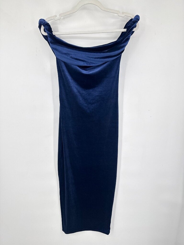 women Club L London Carella Navy Velvet Twisted Asymmetric Midi Dress Navy Blue Dress US 4