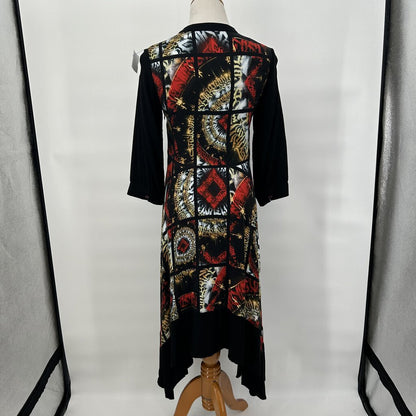 women Aventures des Toiles Aventures des Toiles Black, Red and Gold Colorblock Asymmetrical Shirt Dress Women's Size 36/US 4 Black/Red/Multi Dress M