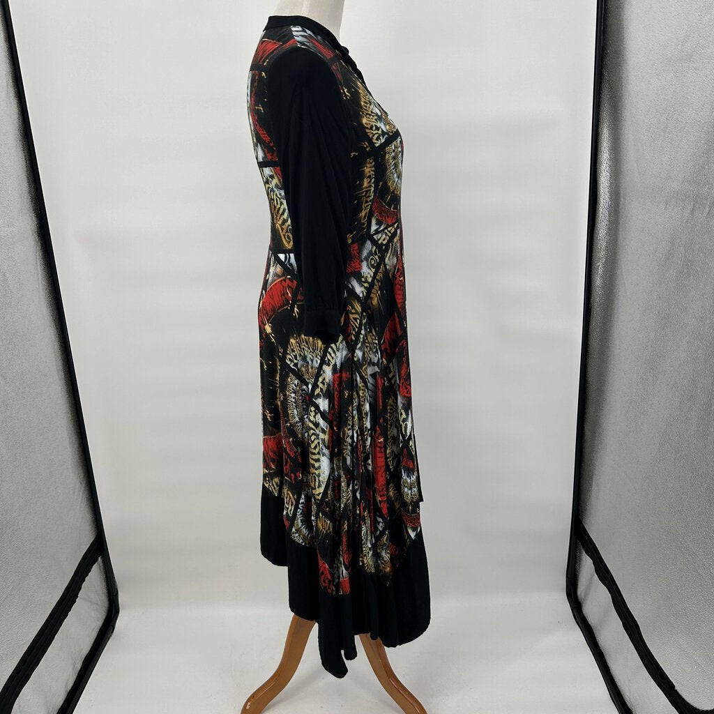 women Aventures des Toiles Aventures des Toiles Black, Red and Gold Colorblock Asymmetrical Shirt Dress Women's Size 36/US 4 Black/Red/Multi Dress M