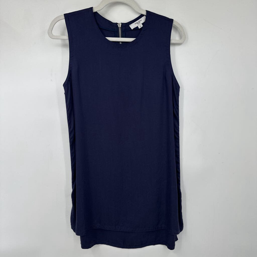 women Victor Alfaro Zipper Side Tunic Navy Woven Top S