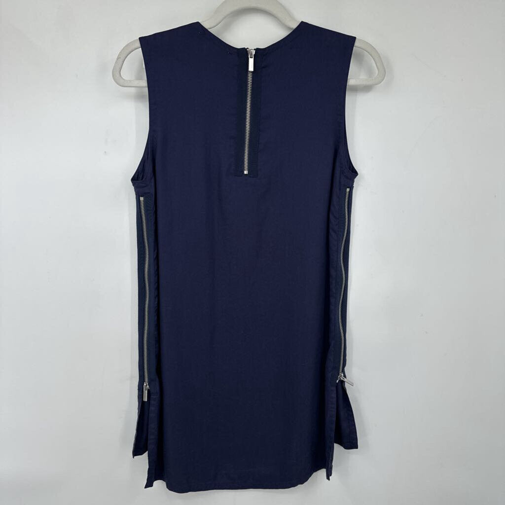 women Victor Alfaro Zipper Side Tunic Navy Woven Top S