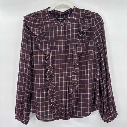 women Madewell Ruffle Plaid Purple Woven Top S