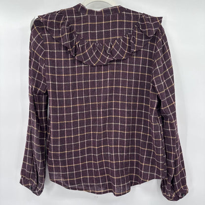 women Madewell Ruffle Plaid Purple Woven Top S