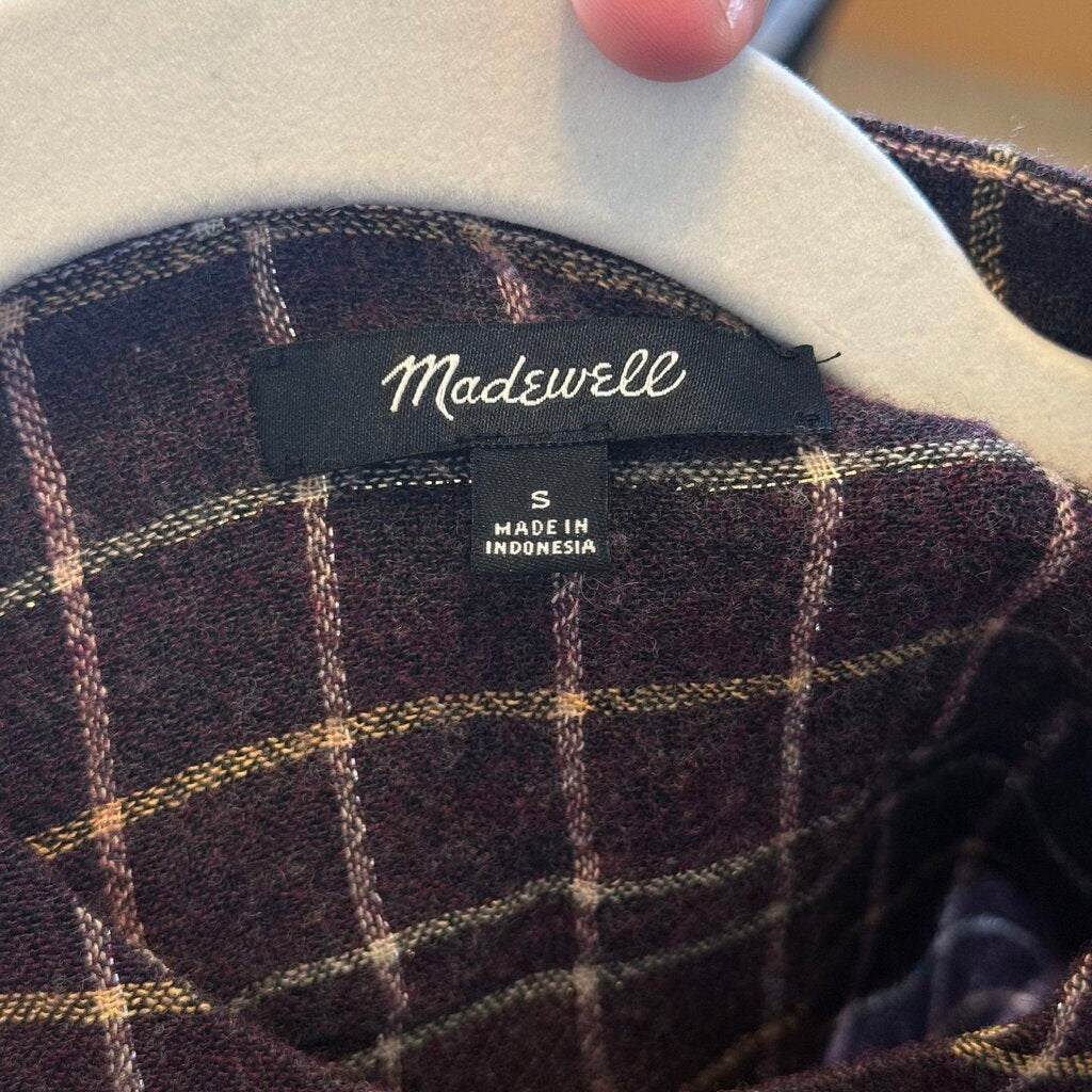 women Madewell Ruffle Plaid Purple Woven Top S
