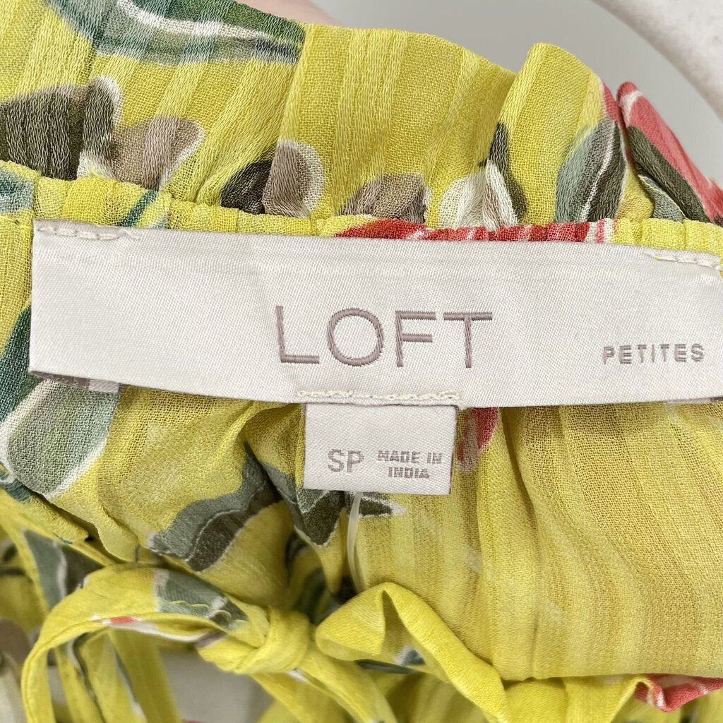 women Loft NWT Stripe Floral Blouse Spring Green Chartruse Woven Top SP