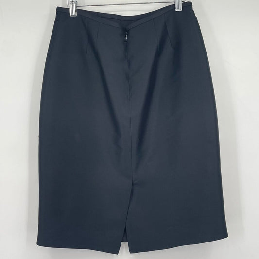 women Oleg Cassi Silk/Wool Pencil Black Skirt 8