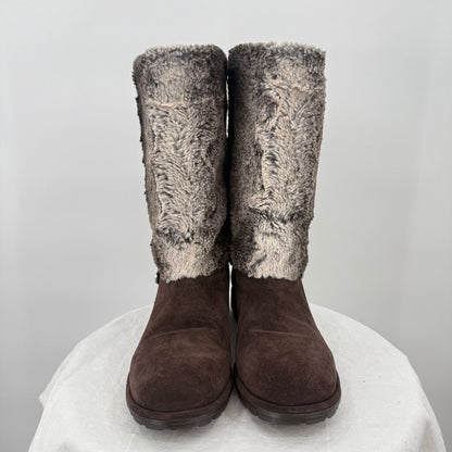 women Stuart Weitzman Faux Fur Lined Suede Mid Calf Winter Boot Dark Brown Shoes 6