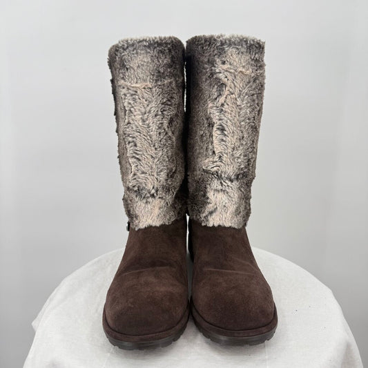 women Stuart Weitzman Faux Fur Lined Suede Mid Calf Winter Boot Dark Brown Shoes 6