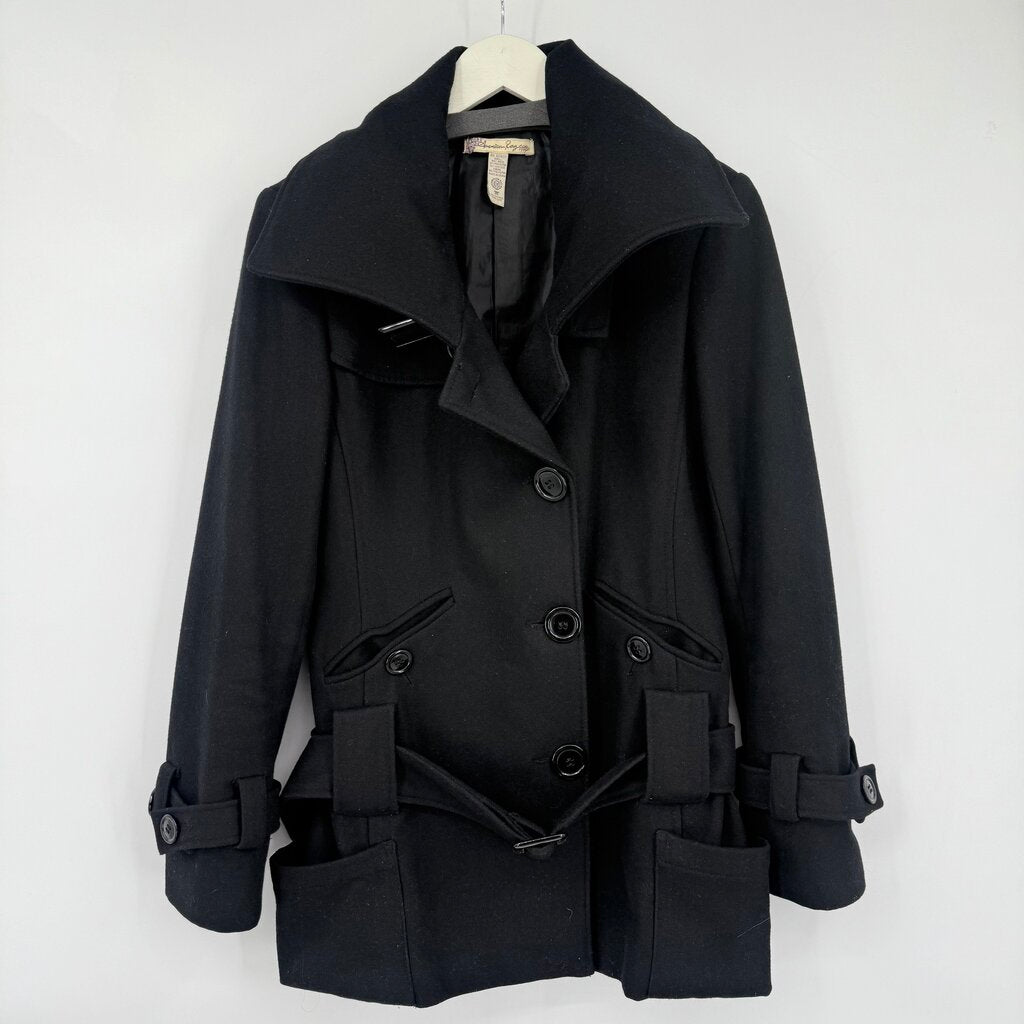 women American Rag Wool Blend Belted Black Coat M
