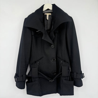 women American Rag Wool Blend Belted Black Coat M