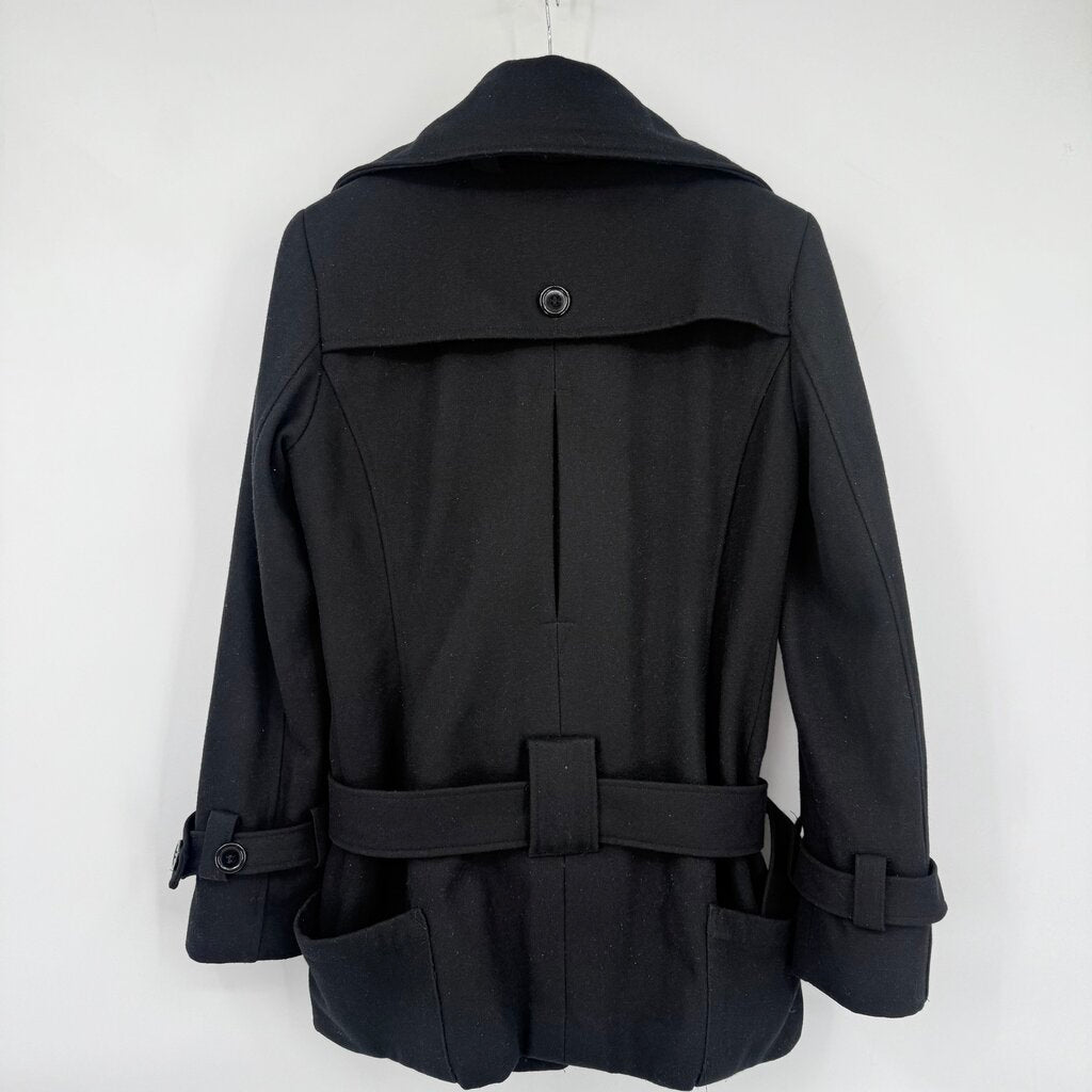women American Rag Wool Blend Belted Black Coat M