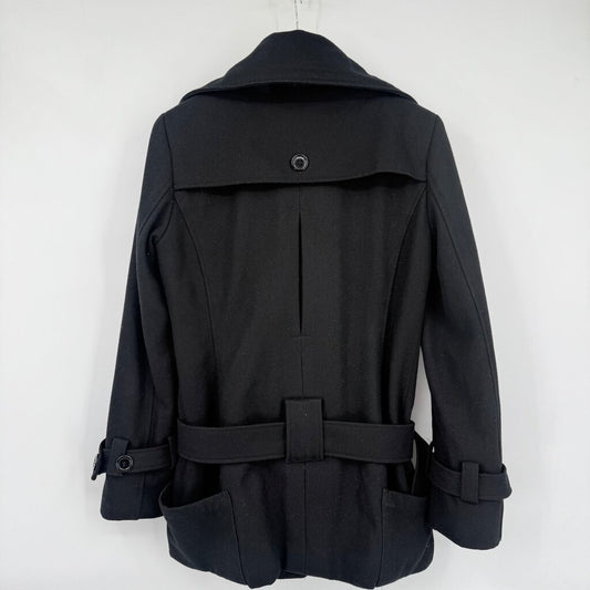 women American Rag Wool Blend Belted Black Coat M