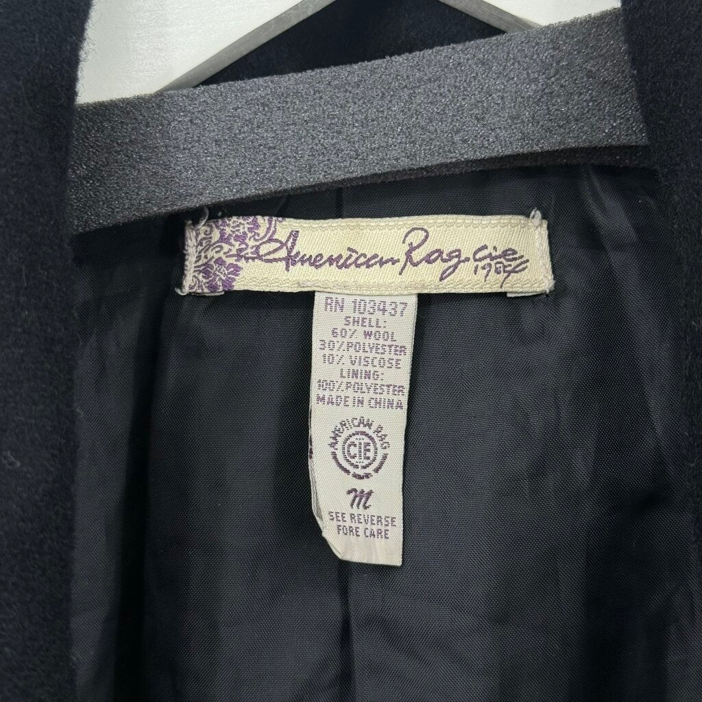 women American Rag Wool Blend Belted Black Coat M