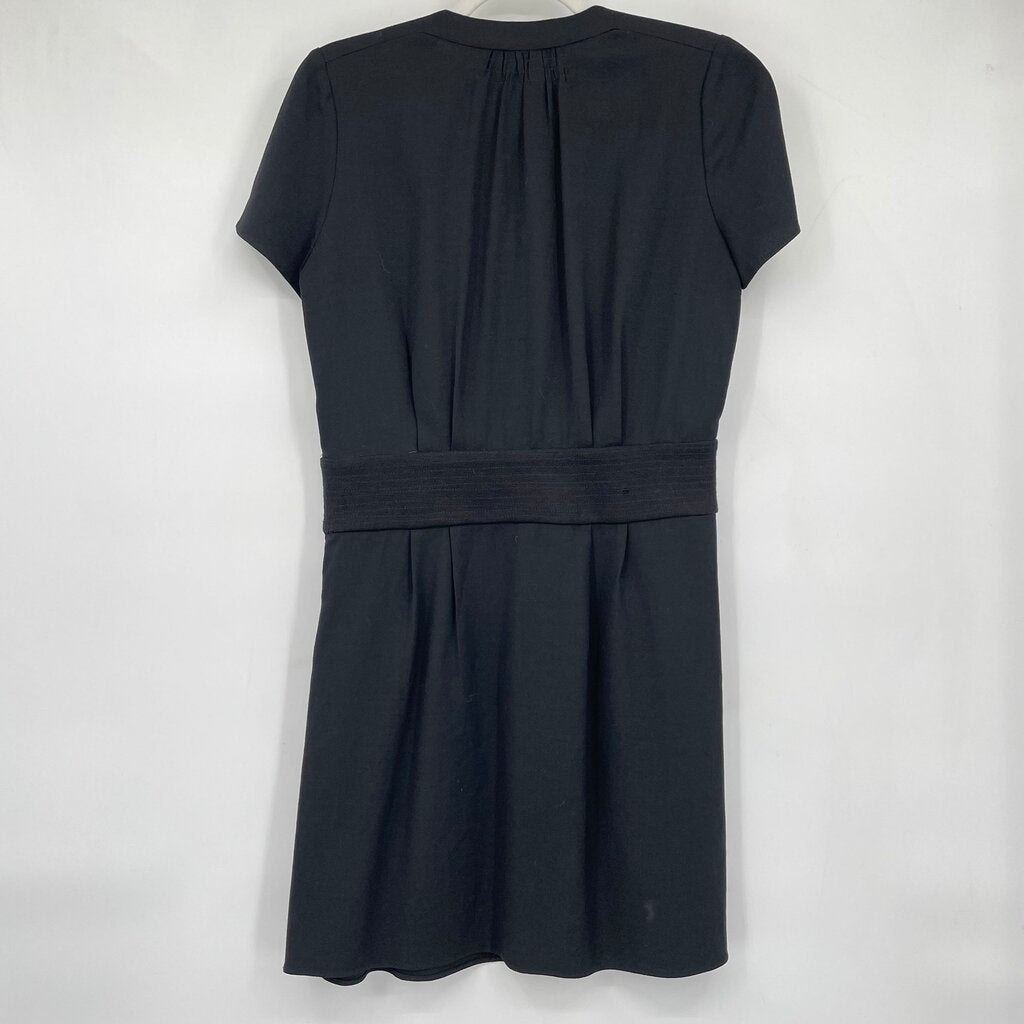 women Vanessa Bruno Athe Viscose/Wool Short Sleeve V-Neck Black Dress FR36/US4