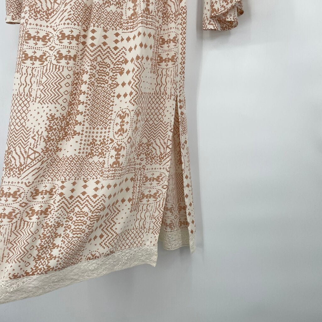 women House of Harlow 1960 Patterned Silk Blend Boho Midi Tan & White Dress S