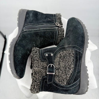 women Sporto Trina Waterproof Suede Sherpa Boots Black Shoes 9