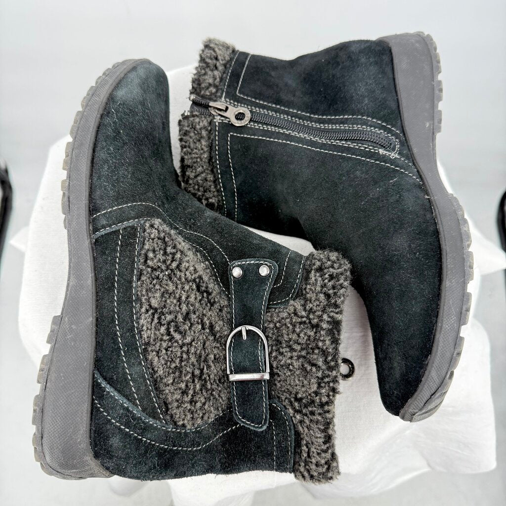 women Sporto Trina Waterproof Suede Sherpa Boots Black Shoes 9