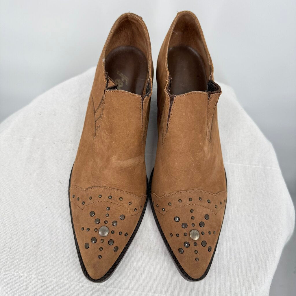 women Ferrante Leather Studded Booties Brown Shoes 6.5